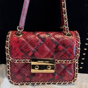 Michael Kors Red Quilted Small  Bag with Gold Accents